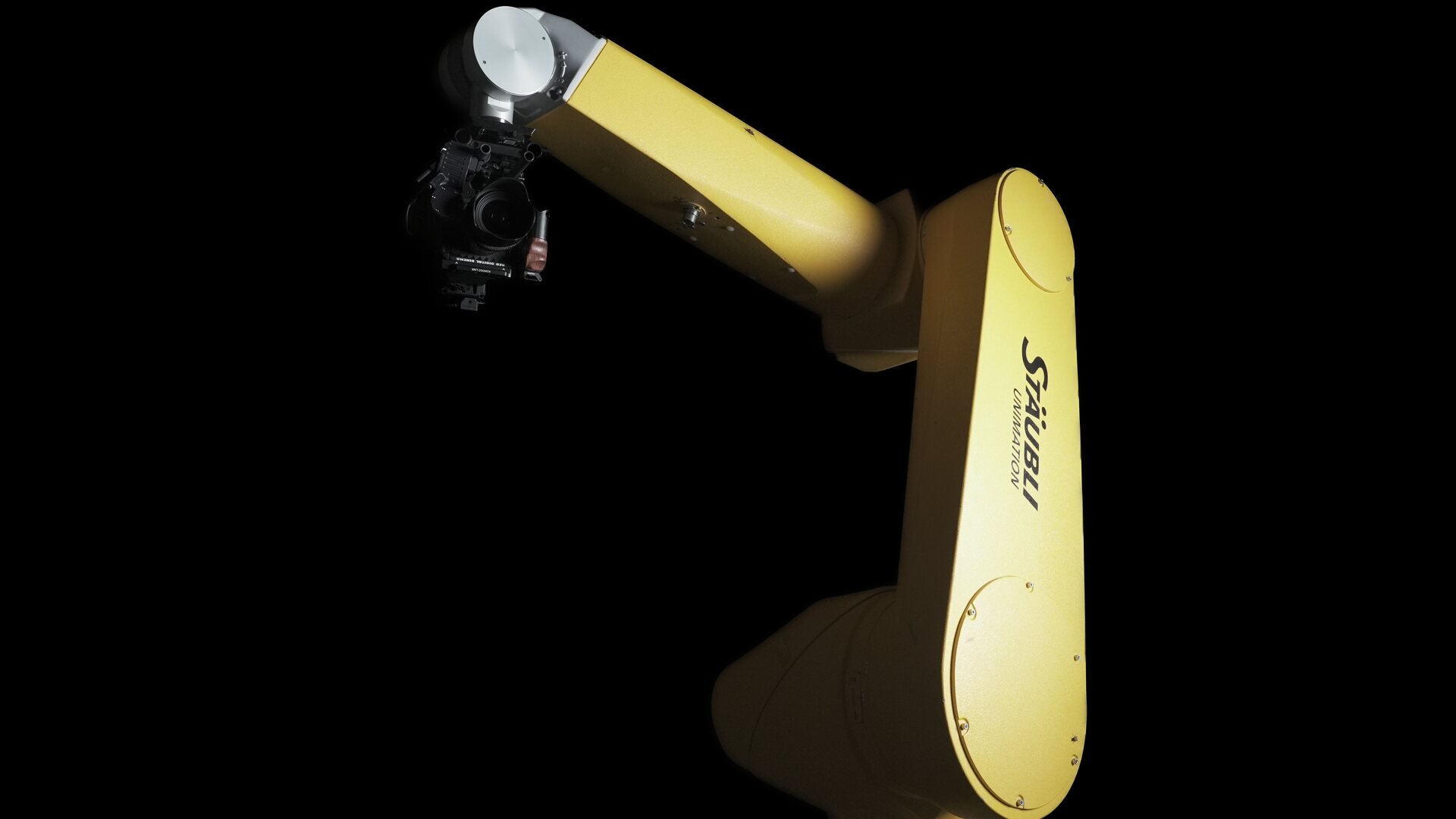 Stäubli RX160 industrial robot arm fitted with a RED Komodo cinema camera rig